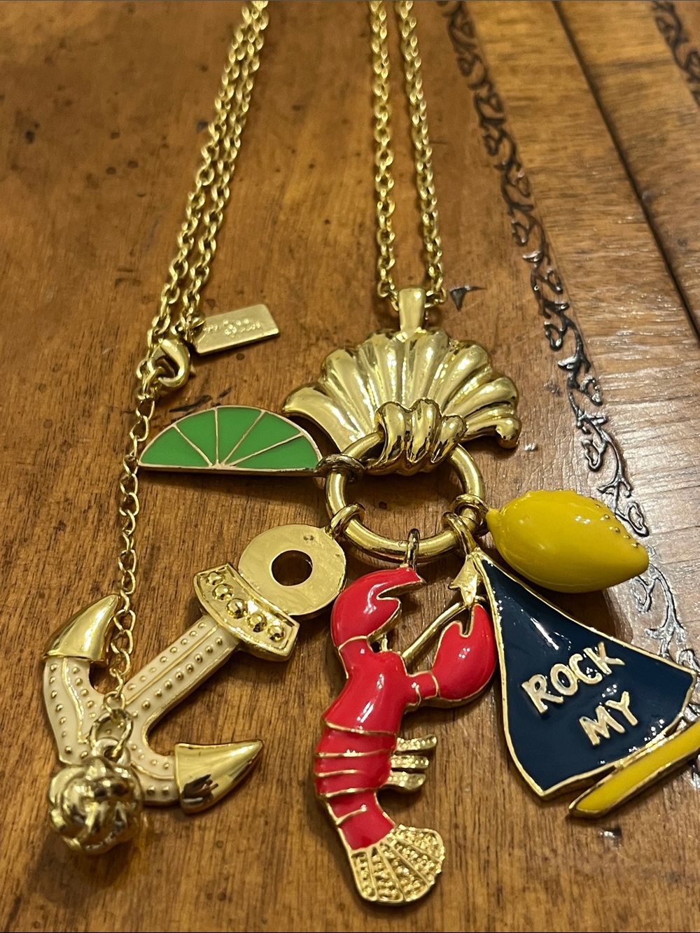 Nautical Gold Tone Enamel Charm Necklace , Signed, Lilly Pulitzer